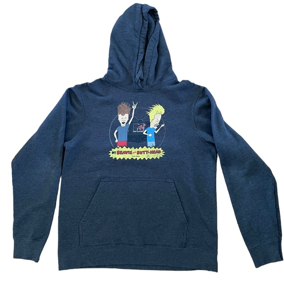 MTV BEAVIS & BUTT-HEAD GRAPHIC PULLOVER HOODIE Size M Dark Gray Heavywei… - Picture 1 of 14